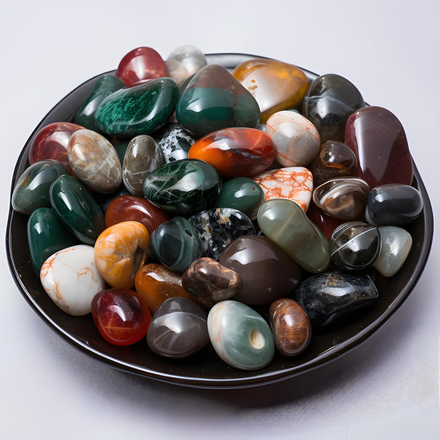 Polished Ocean Jasper Crystal Stone Set - 72 Pcs, 0.5" 10 oz Handpicked Natural Tumbled Gemstones Rocks, Pebbles for Reiki, Chakra, Healing, Home Decor