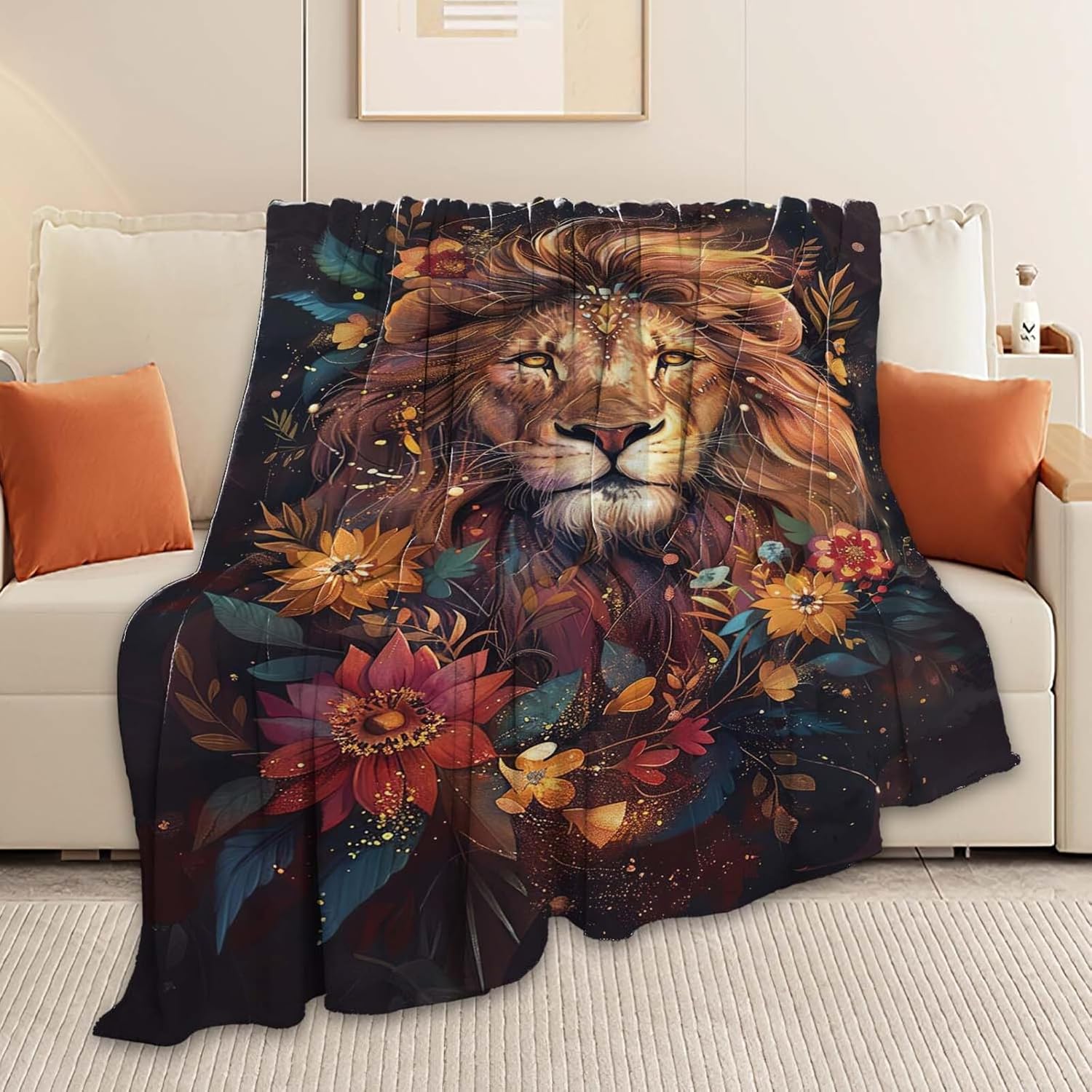 Lion Throw Blanket Lion Stuff Gifts for Kids Girls Boys Adults Women Man Soft Cozy Warm Plush Fluffy Fuzzy Fleece Blanket Decor 50''X60''
