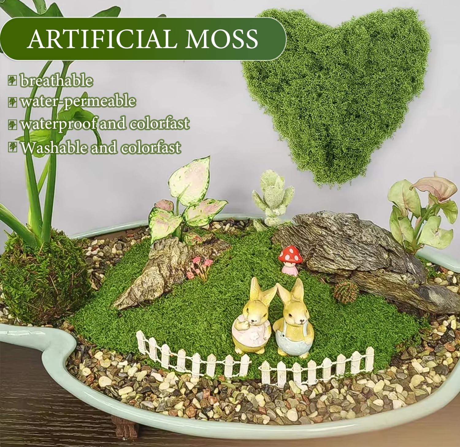 Fake Green Moss for Crafts.17.6OZ Decor Artificial Faux Moss for Potted Plants Indoor. Moss Preserved for DIY Decorative, Table, Centerpieces Decor, Fairy, Garden, Floral, Wedding