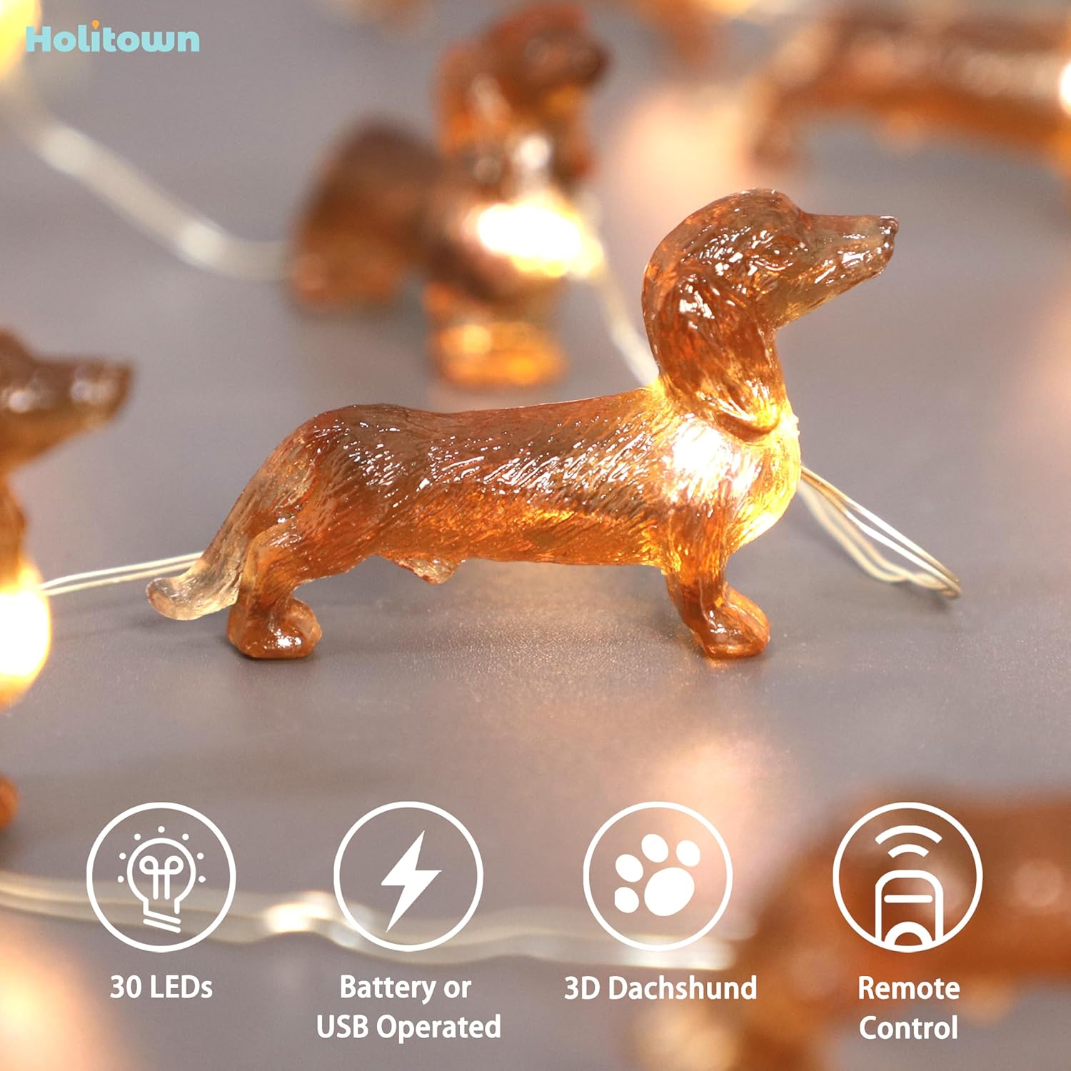 Christmas Decor Cute Dog String Lights 10ft 30LEDs Battery Operated Dachshund Icon Warm White Light USB Plug-in Fairy Lights with Remote Gifts for Pet Lovers Birthday Party Room Decor