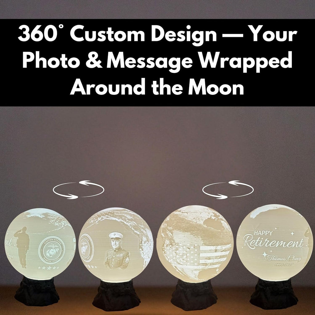 Personalized U.S Marine Retirement Moon Lamp with Custom Photo & Text - Custom USMC Moon NightLight | Military Veteran Gift for Marines, Soldiers, Marine Corps & Service Members
