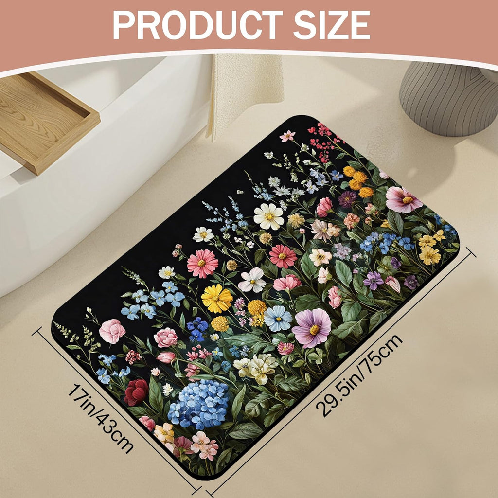Bath Mat,Wildflowers Bathroom Rugs,Quick-Drying Non-Slip Rubber Bath Mats Botanical Absorbent Diatomaceous Earth Mat for Bathroom Home Decor 17"x29.5"