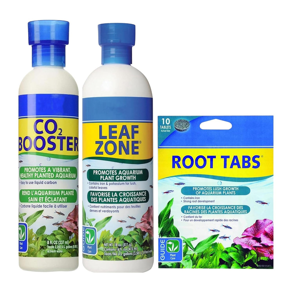 Aquarium Plant Care Kit with C02 B00STER 8 FL oz, Leaf Zone 16 FL oz, Root Tabs 10-Counts & Trinity Treats Microfiber Cleaning Cloth for Freshwater Aquariums