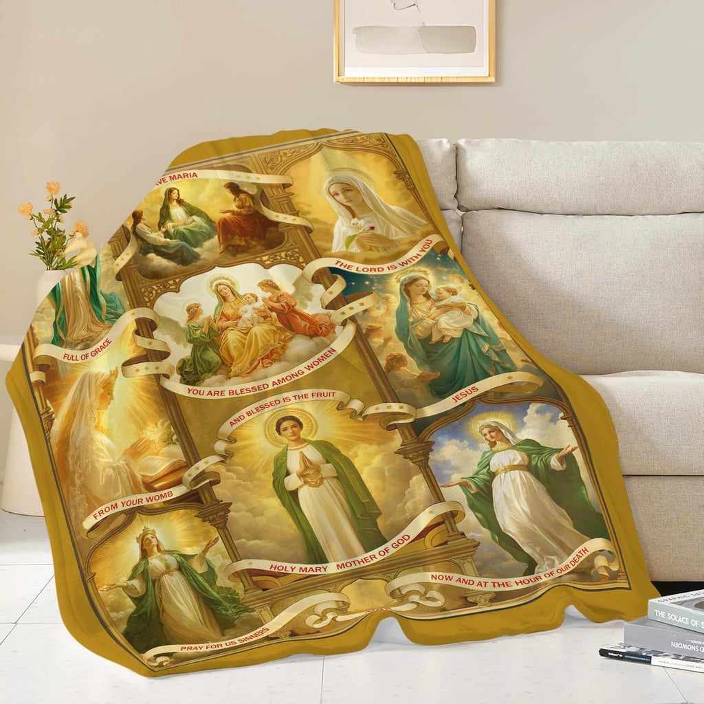 Virgin Mary Blanket Christian Faith Prayer Throw Inspirational Scripture Spiritual Catholic Religious Gifts for Women Girls Men Kids Adults Soft Cozy Plush Fluffy Fuzzy Fleece Decor 50''X60''