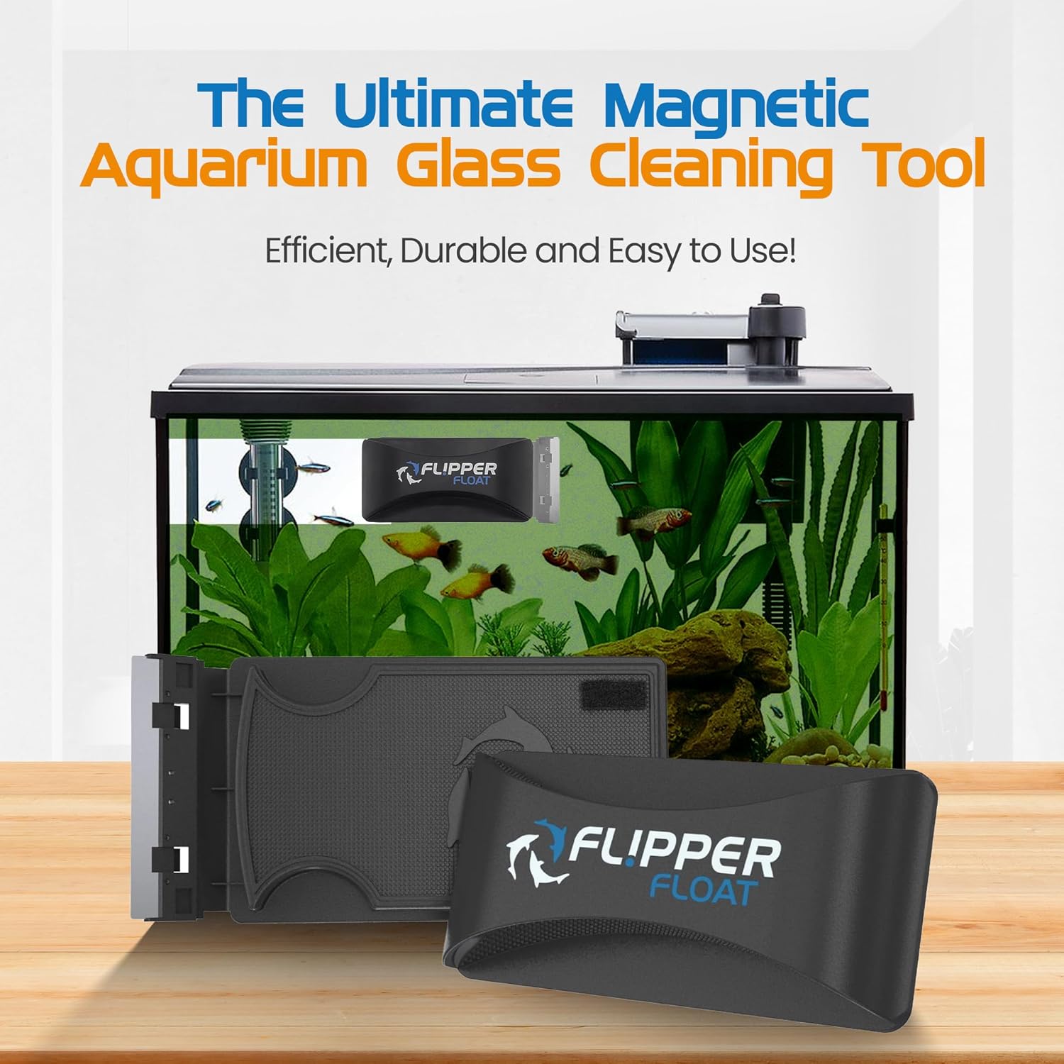FLIPPER Float Standard Magnetic Aquarium Cleaner – 2-in-1 Flip Scrubber and Scraper, Floating Design with Strong Magnets for Cleaning Algae and Debris on Glass and Acrylic Tanks up to 1/2" (12mm)