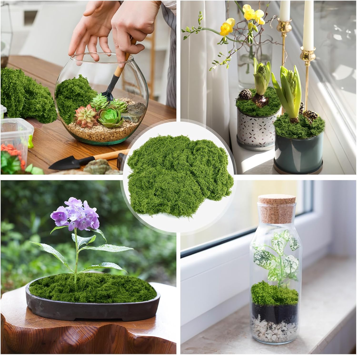 Fake Green Moss for Potted Plants, 10.6OZ Moss Decor Artificial Faux Moss for Crafts Preserved Moss for DIY Decorative Moss Table Centerpieces Decor Fairy Garden Floral Wedding (300g) (Dark Green)