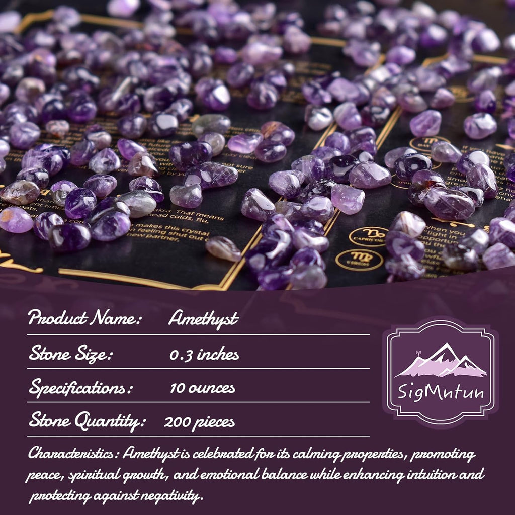 Polished Amethyst Crystal Chips 200 Pcs - 0.3" 10 oz Tumbled Stone Chips Crushed Sea Glass Stones Healing Reiki Crystal Making Home Decoration