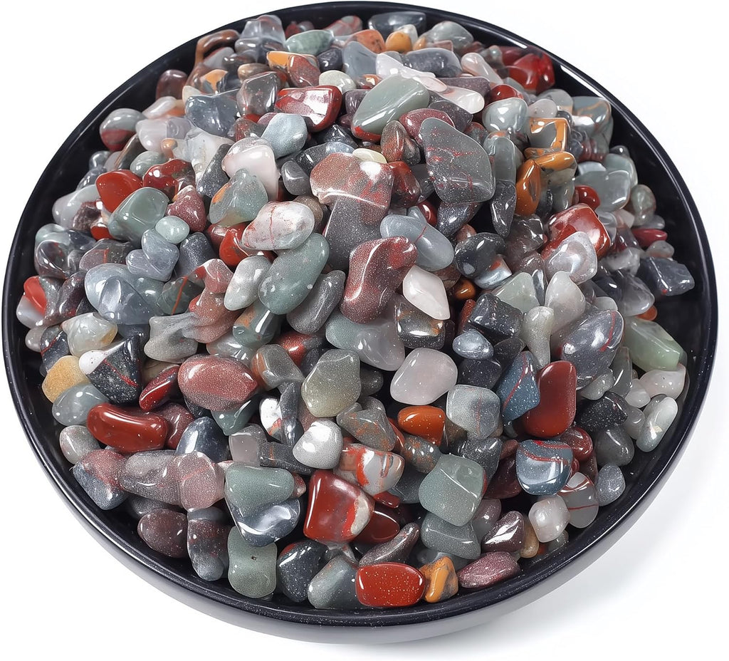 Polished South African Blood Jasper Crystal Chips 200 Pcs - 0.3" 10 oz Tumbled Stone Chips Crushed Sea Glass Stones Healing Reiki Crystal Making Home Decoration