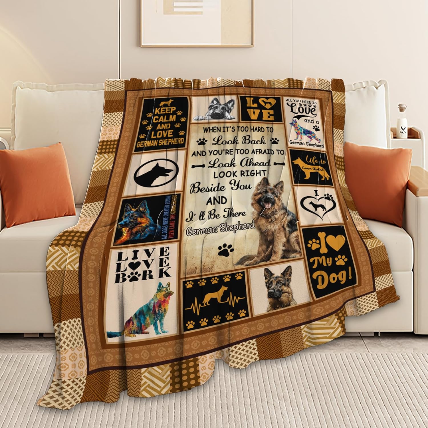 German Shepherd Throw Blanket German Shepherd Puppy Stuff Gifts for Dog Lover Kids Girls Boys Adults Women Men Soft Cozy Warm Plush Fluffy Fuzzy Fleece Blanket Decor 50''X60''