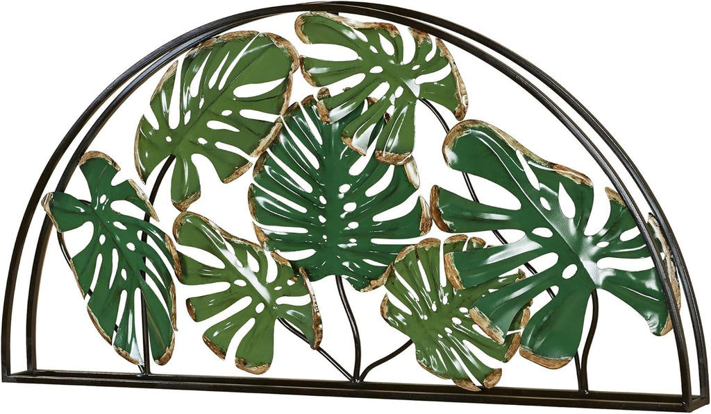 Touch of Class Tropic Monstera Leaves Arched Wall Art - Metal - Black, Bronze, Green - Tropical Decor for Bedroom, Bathroom, Dining Room, Living Room, Office - Openwork Dimensional