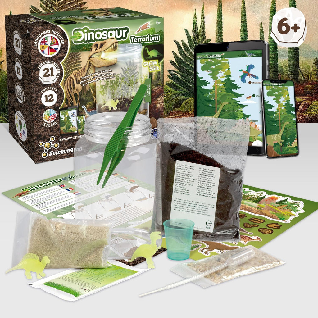 Science4you Grow and Glow Dinosaur Terrarium Kit for Kids - Make Your Own DIY Dinosaur Habitat Ecosystem, Glow in The Dark Mini Terrarium + Plant Growing Kit for Boys and Girls Ages 6 7 8 9+