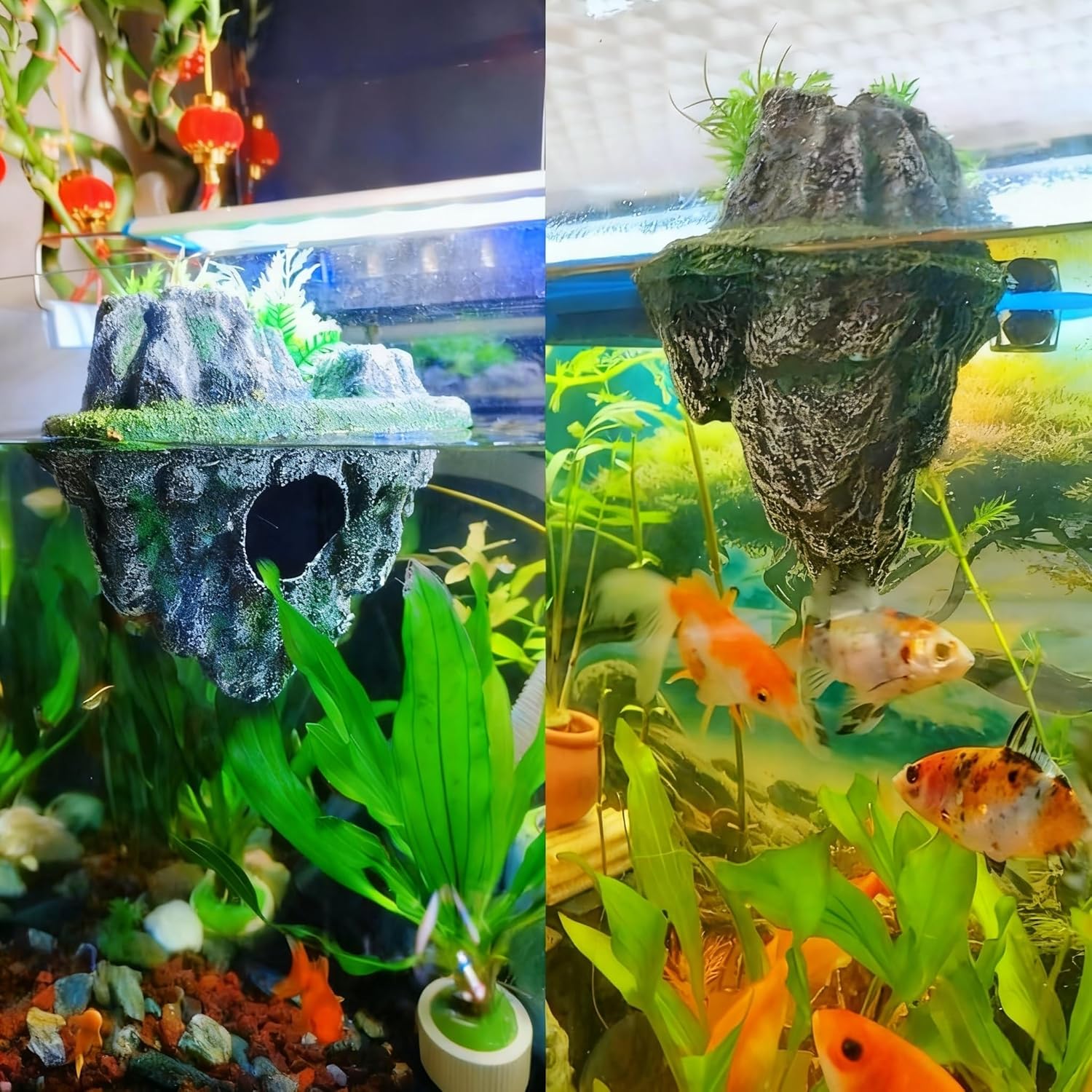 Aquarium Floating Island, Interactive Decor Toy for Betta Fish, Guppies, Goldfish, Shrimps & Hermit Crabs