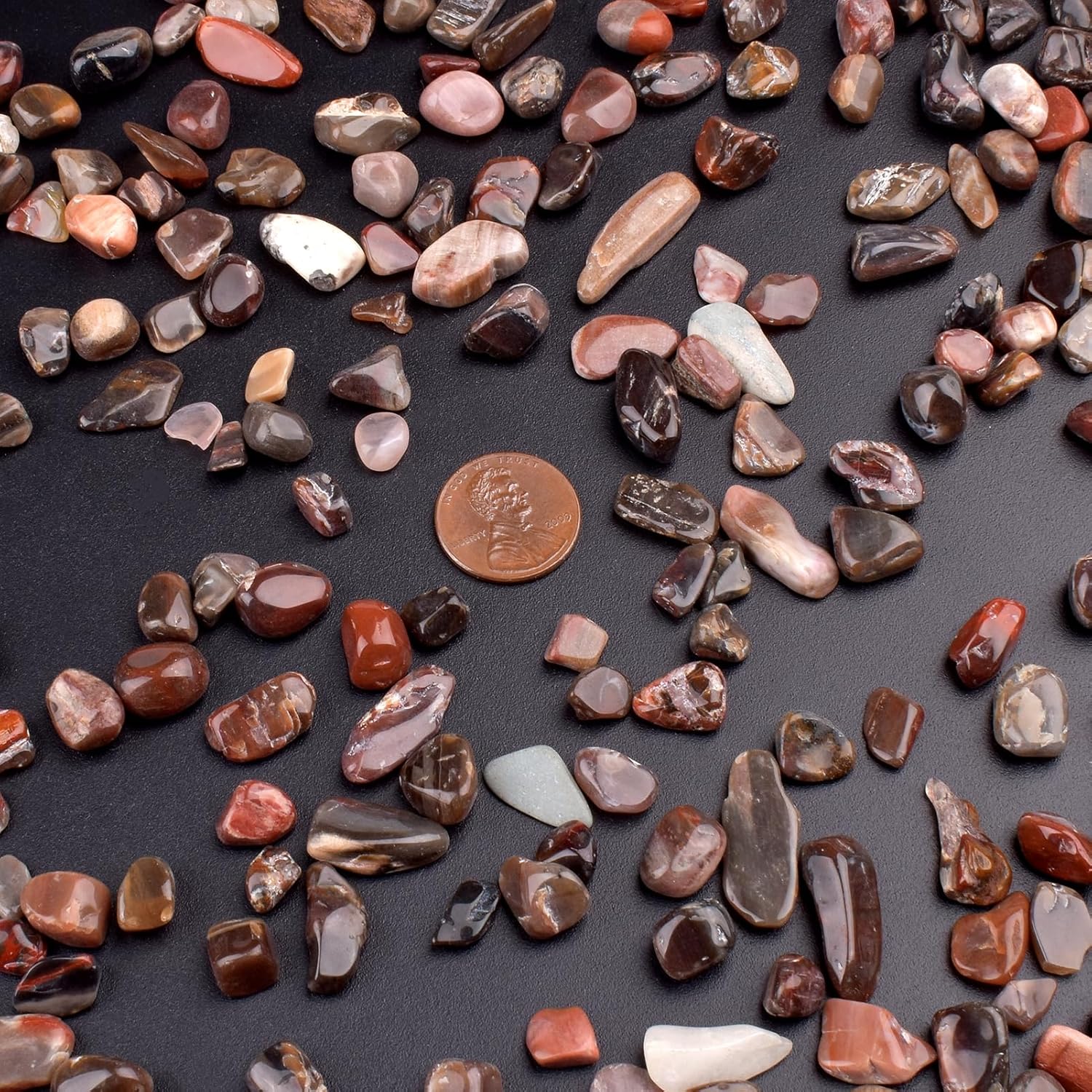 Polished Petrified Wood Crystal Chips 200 Pcs - 0.3" 10 oz Tumbled Stone Chips Crushed Sea Glass Stones Healing Reiki Crystal Making Home Decoration