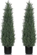 3FT Artificial Topiary Cedar Trees, 2-Pack Realistic Pre-Potted UV Resistant Faux Cypress Plants for Home Porch, Garden, and Entryway Decor