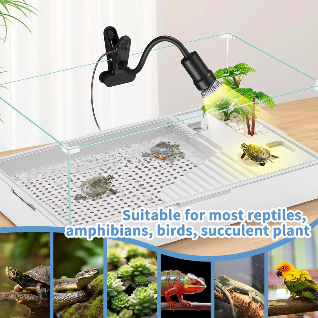 Reptile Heat Lamp, 360° Rotatable UVA/UVB Light Lamp with 2pcs Basking Bulbs (25W + 35W), Suitable for Snake, Lizard, Bearded Dragon, Reptiles, Turtle (Black)