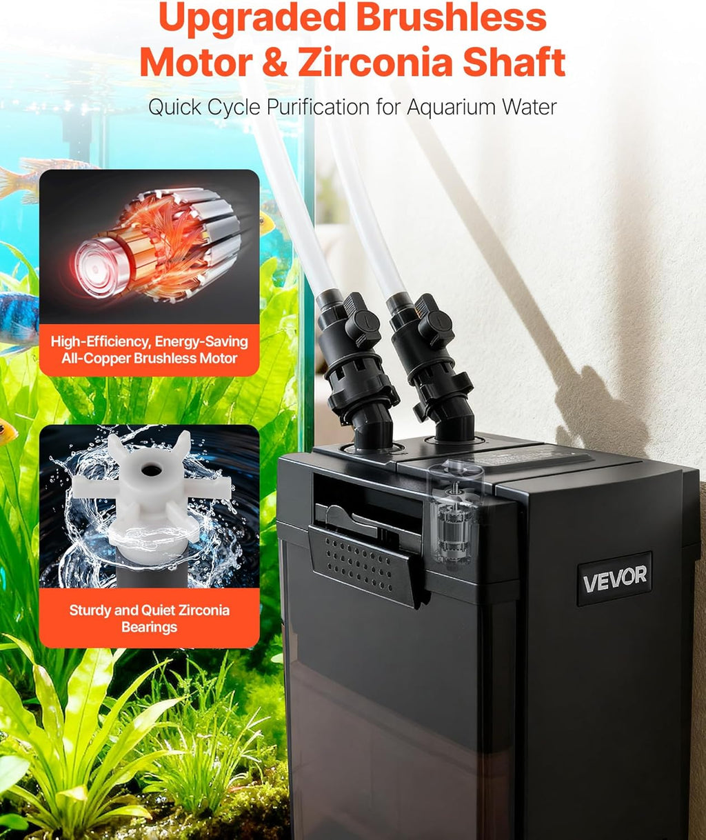 VEVOR 317GPH Canister Filter, 3-Stage External Aquarium Filter with Powerful Pump, Water Circulation Cleaning Machine with Media for Large Fish Tanks and Aquariums Up to 100 Gallons, for Freshwater