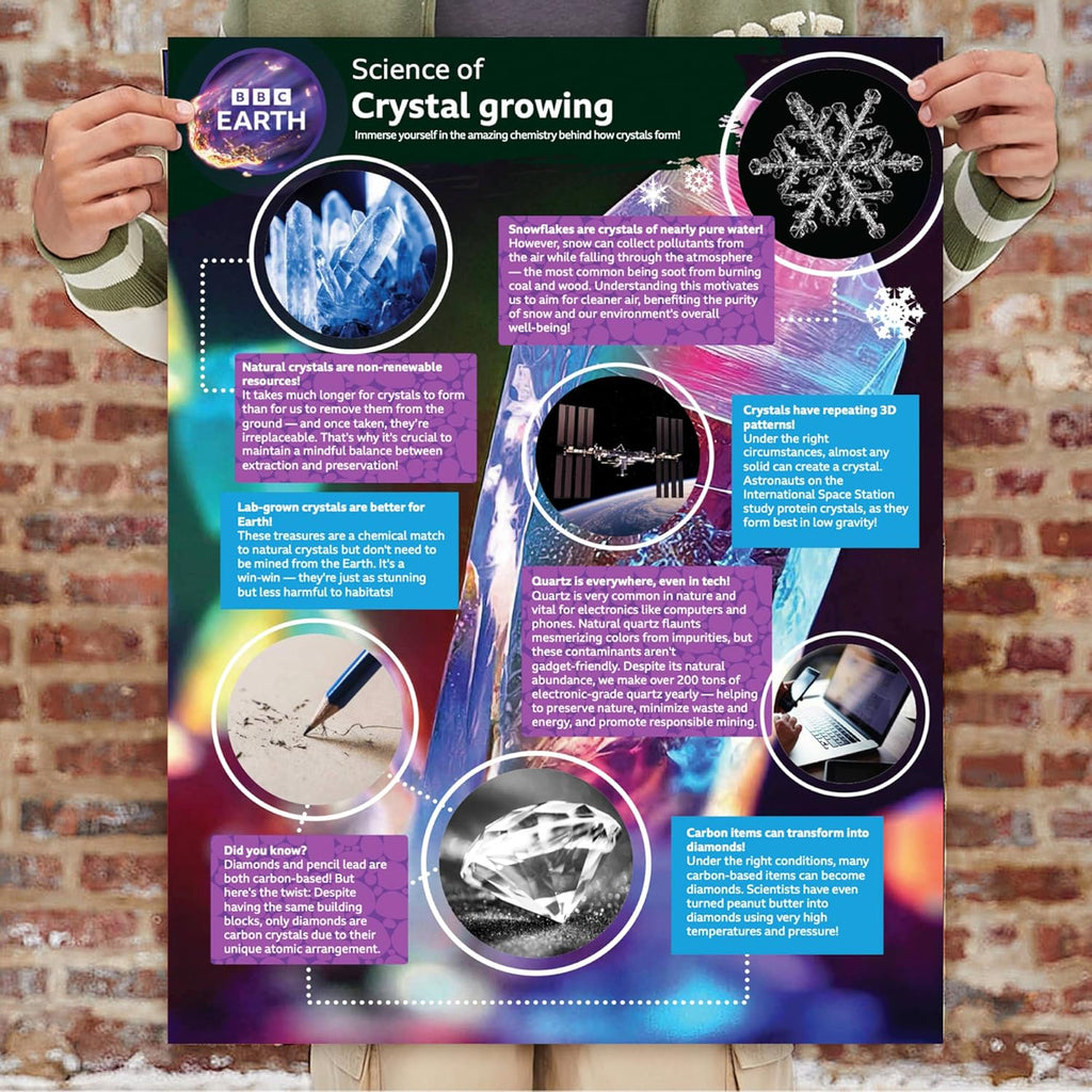 BBC Earth Science of Crystal Growing, Grow 3 Dazzling Crystals, Includes Display Case, Powdered Paints, Learning Guide, Crystal Growing Kit, STEM Toys, Kids Science Kit, STEM Kits For Kids Age 12-14