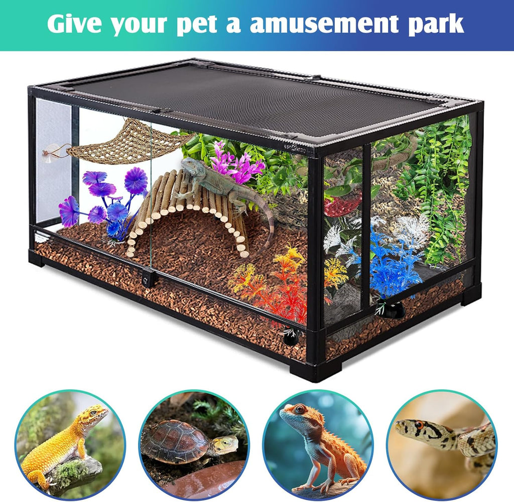 Hamiledyi Ladder and Hammock for Bearded Dragon Tank Accessories Active 11 PCS Reptile Hammock Bridge Flexible Jungle Climber Vines Leopard Gecko Tank Habitat Decor Terrarium Plants for Lizard Hiding