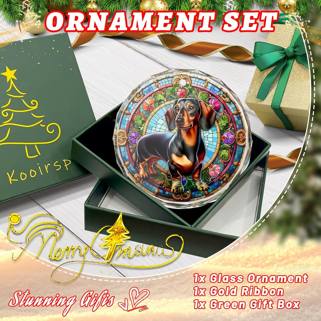 Dachshund Christmas Ornament - Stained Glass Dachshund for Tree, Gift Exchange