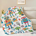 Robot Throw Blanket Cartoon Robot Machine Gifts for Kids Teens Girls Boys Adults Soft Cozy Warm Plush Fluffy Fuzzy Fleece Blanket Birthday Festival Decor 50''X60''
