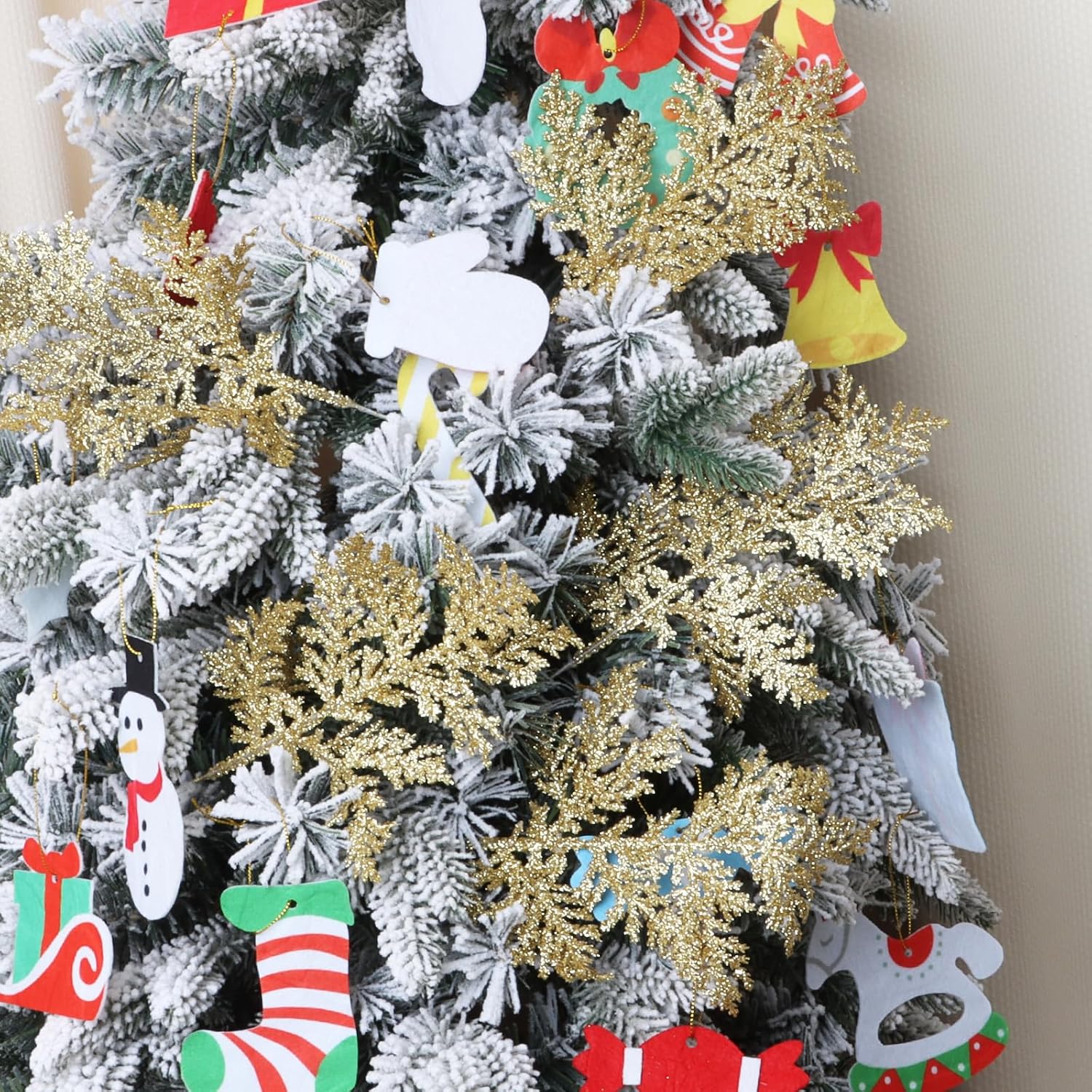 KIMOBER 20PCS Christmas Artificial Pine Needles,Glitter Golden Fake Floral Spray Picks Branches Twig for Xmas Tree Wreath Wedding Bouquet Decoration
