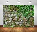BELECO 8x6ft Fabric Brick Stone Wall Backdrop Ancient Rock Wall with Green Ivy Leaves Rock Stones Textured Background Vintage Stone Wall Party Decorations Banner Photoshoot Props