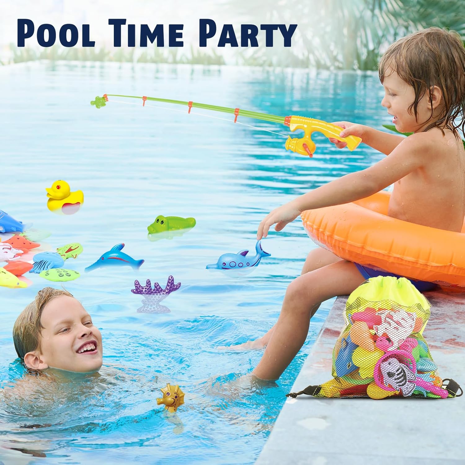 CozyBomB™ Magnetic Fishing Toys Game Set for Kids | Water Table Bathtub Kiddie Pool Party Pole Rod Net, Outdoor Plastic Floating Fish, Toddler Bath Color Ocean Sea Animals Birthday Gift Age 3-5 6 4-8