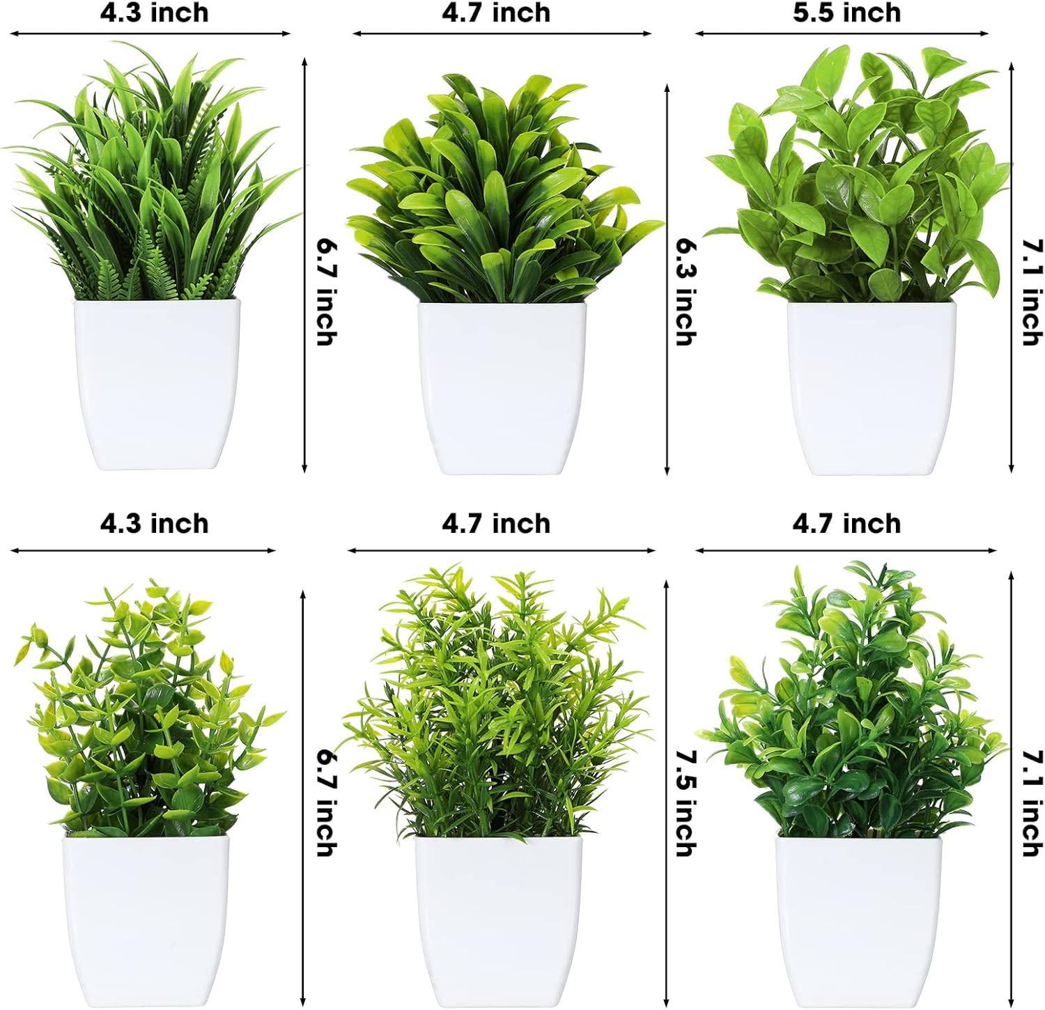 Unittype 12 Pcs Fake Plants Small Artificial Faux Plants for Shelf Mini Plastic Potted Greenery for Home Office Desk Bathroom Bedroom Indoor Decor(Green)