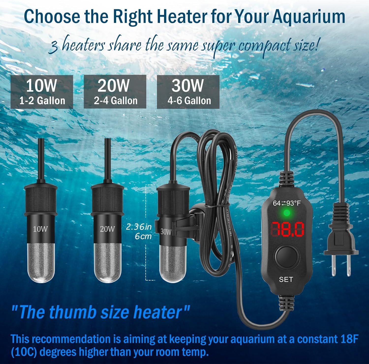 Mini Aquarium Heater 30W Super Small Fish Tank Heater with Digital Display Thermostat, Betta Tank Heater Turtle Heater Small Aquarium Heater for 4-6 Gallon Tanks