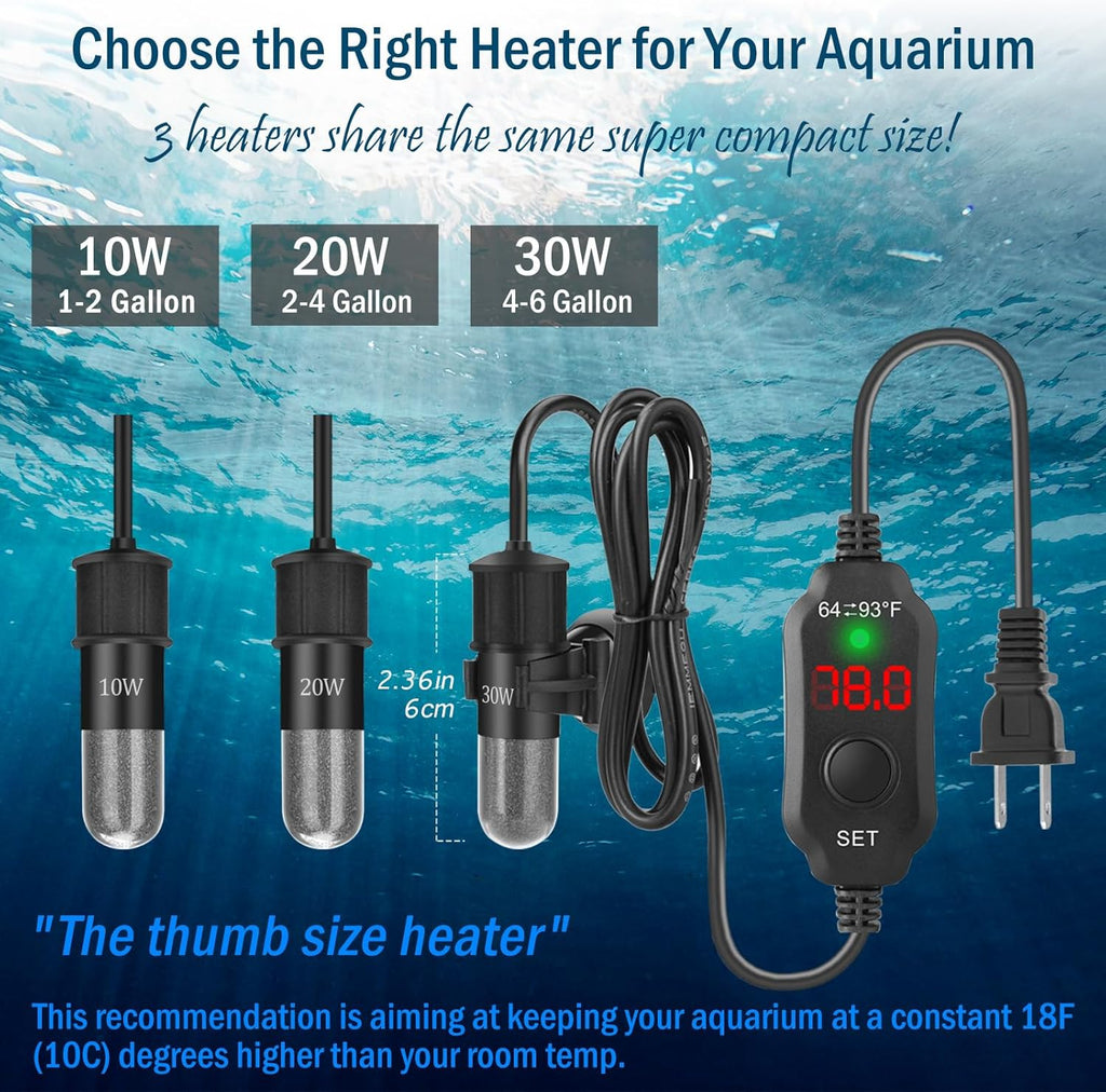 Mini Aquarium Heater 20W Super Small Fish Tank Heater with Digital Display Thermostat, Betta Tank Heater Turtle Heater Small Aquarium Heater for 2-4 Gallon Tanks