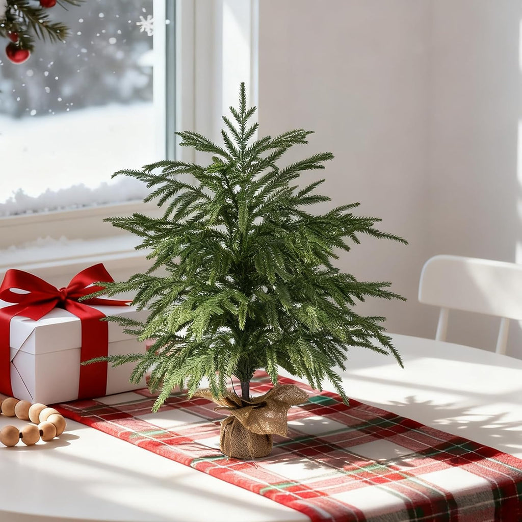 2FT Artificial Norfolk Pine Tree with Decorative Pot - Tabletop UV Protection Faux Tree Fake Plants with PE Branch for Indoor Outdoor Home Front Porch Christmas Decor