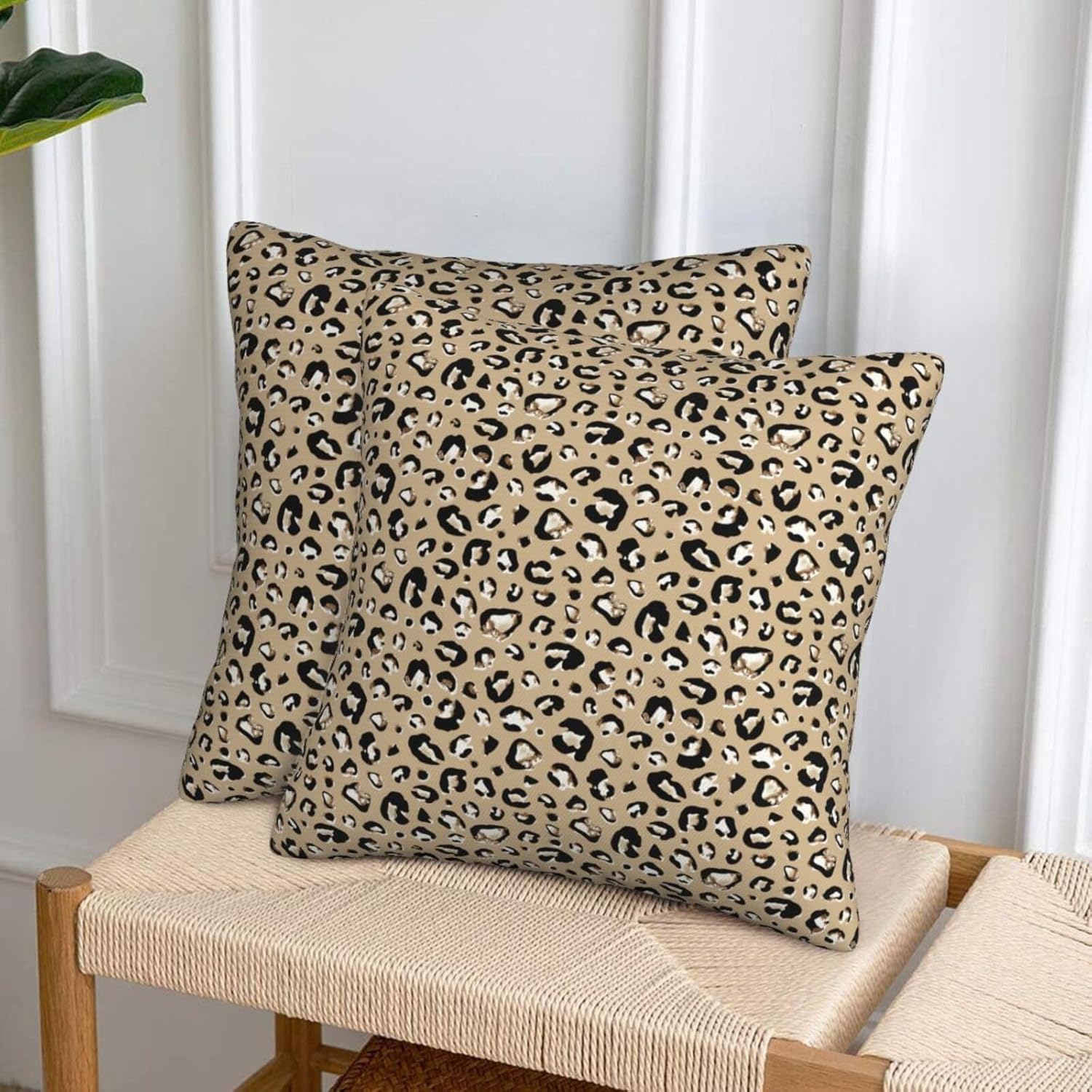 Black & Brown Leopard Print Throw Pillow Covers Set of 2 Ultra-Soft All-Season Pillow Shams with Hidden Zipper,Durable for Sofa Bed Car Decor & Gift 18x18IN