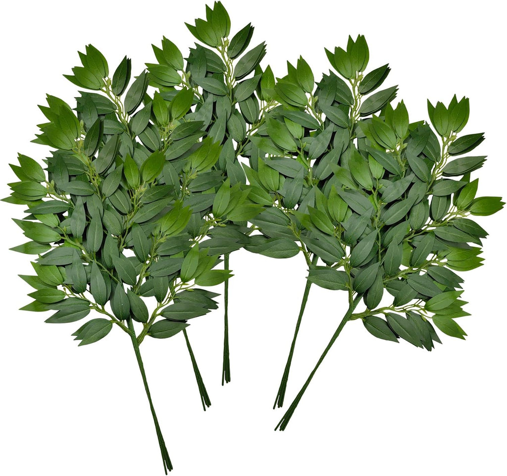 60Pcs Italian Ruscus Greenery Stems Artificial Silk Greenery Leaves for DIY Wedding Arch Bouquet Filler Table Centerpieces Home Indoor Decor