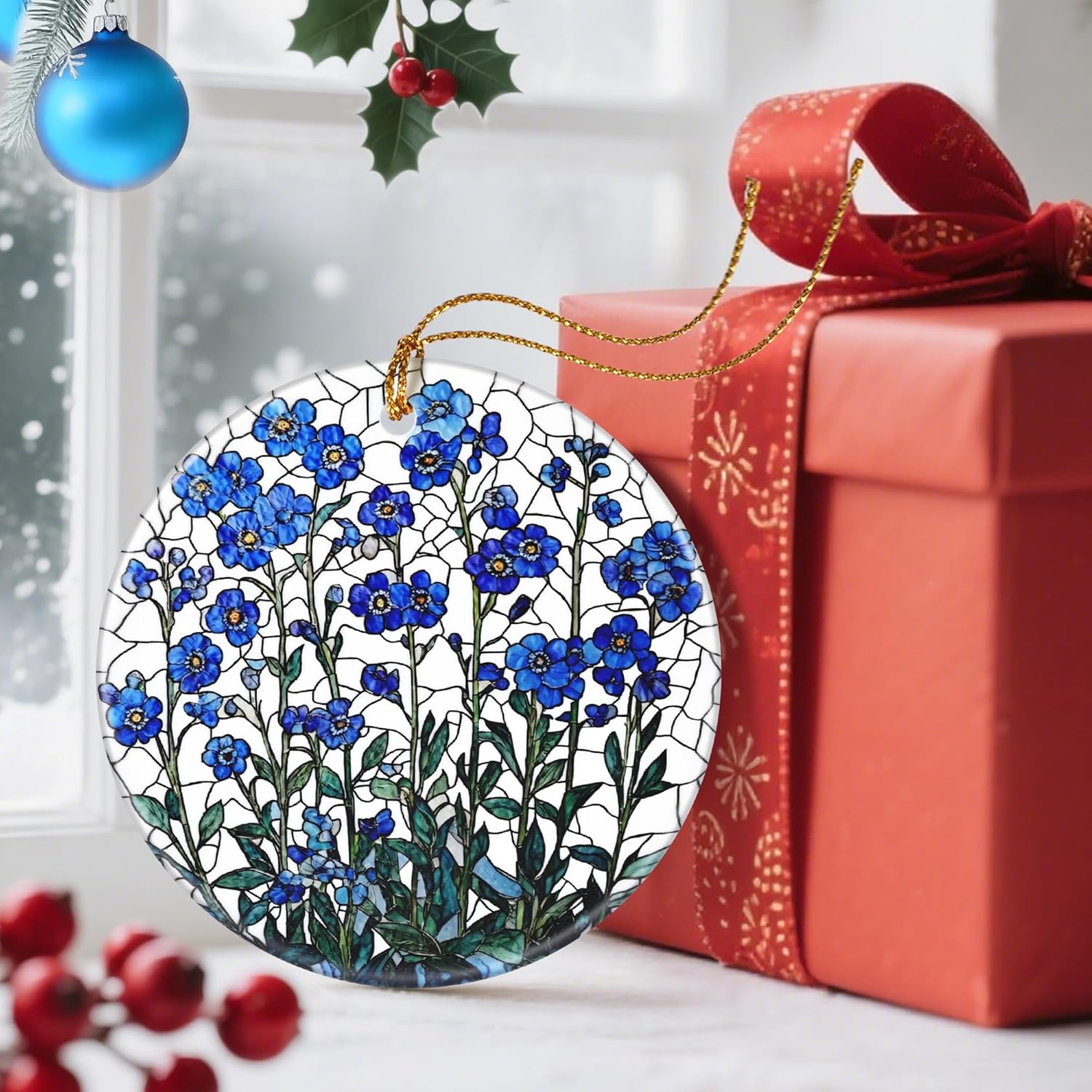 Christmas Ornaments, Dodosky 2.8in Ceramic Forget-Me-Not Flower Ornament, Xmas Decor, Christmas Tree Ornaments, Xmas Decorations for Tree, Holiday Ornament, Forget-Me-Not Flower Gifts for Women, Mom