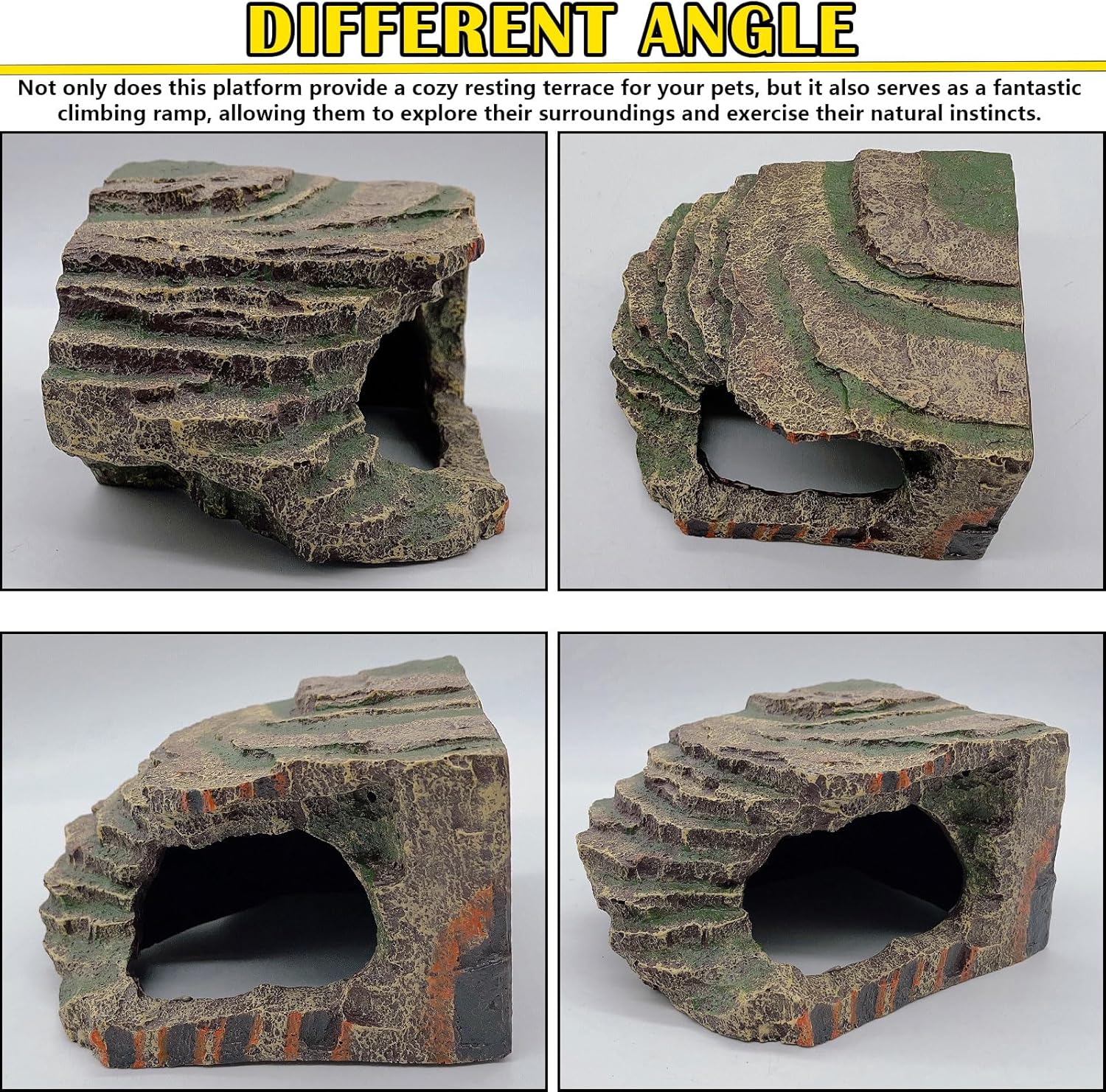 kathson Turtles Basking Platform Tortoise Resting Terrace Climbing Ramp Resin Dock Tank Decorations Reptile Hiding Cave Hideouts for Aquatic Turtles, Frog, Newts and Salamanders,Small