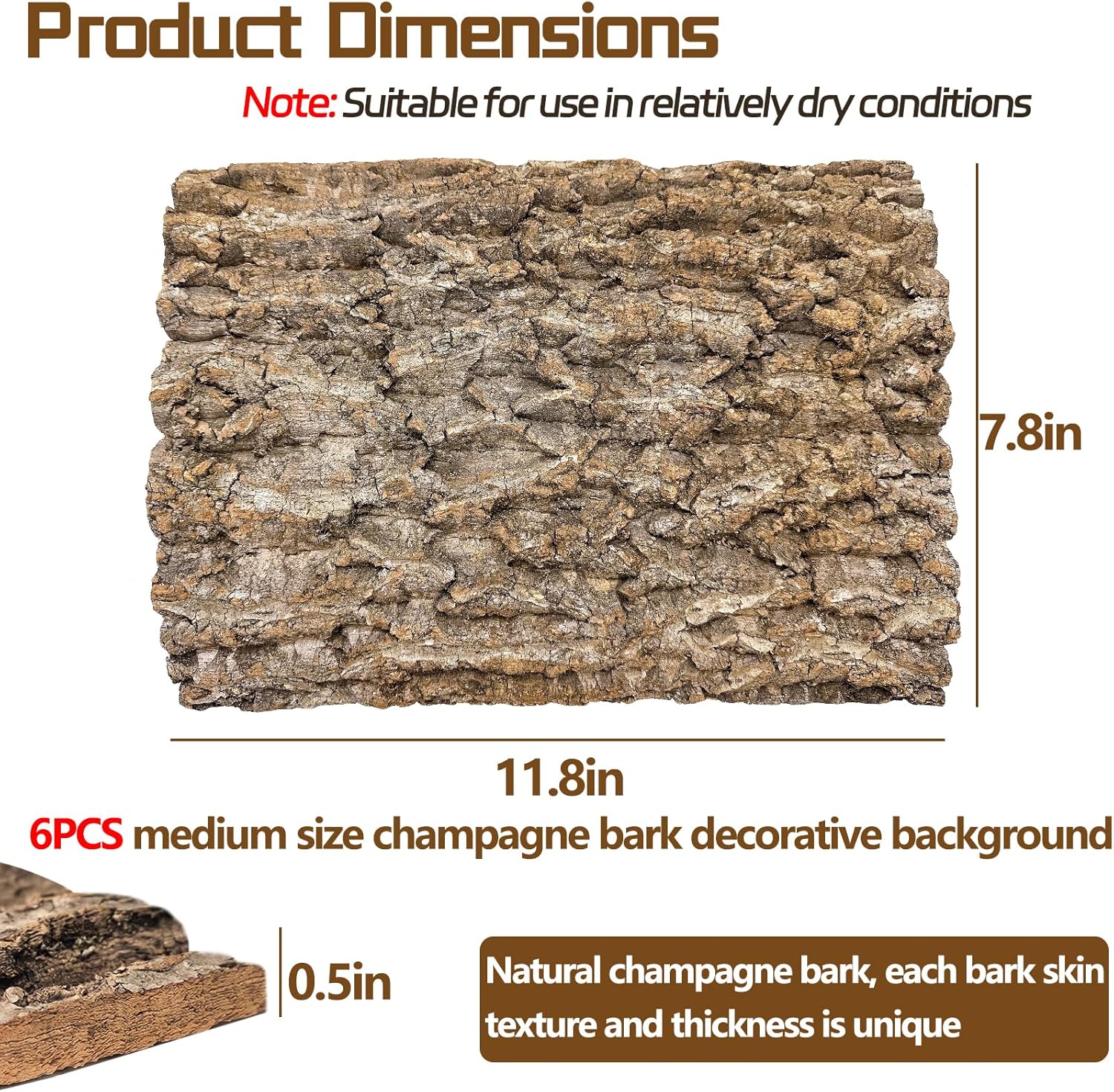 Hamiledyi Cork Terrarium Background 11.8x7.9in 6PCS Natural Reptile Cork Bark Flats Terrarium Board Bearded Dragon Climbing Wall Mat Tank Decor for Lizard Chamelon Snake Turtle Spider Crested Gecko