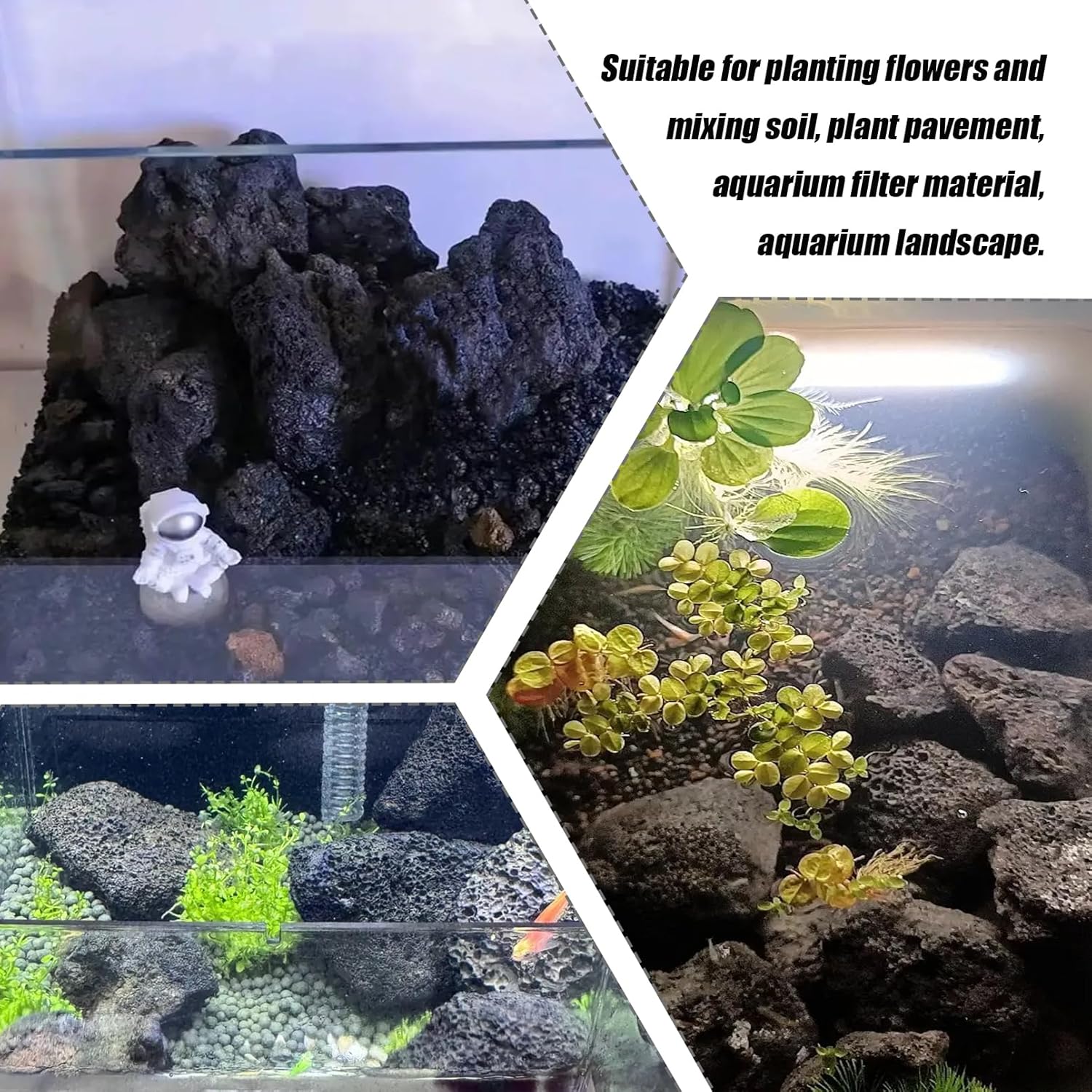 Tfwadmx 10 Pack Aquarium Black Lava Rock Fish Tank Volcanic Pumice Stones for Betta Fish Shrimp (1.96''-3.14'')