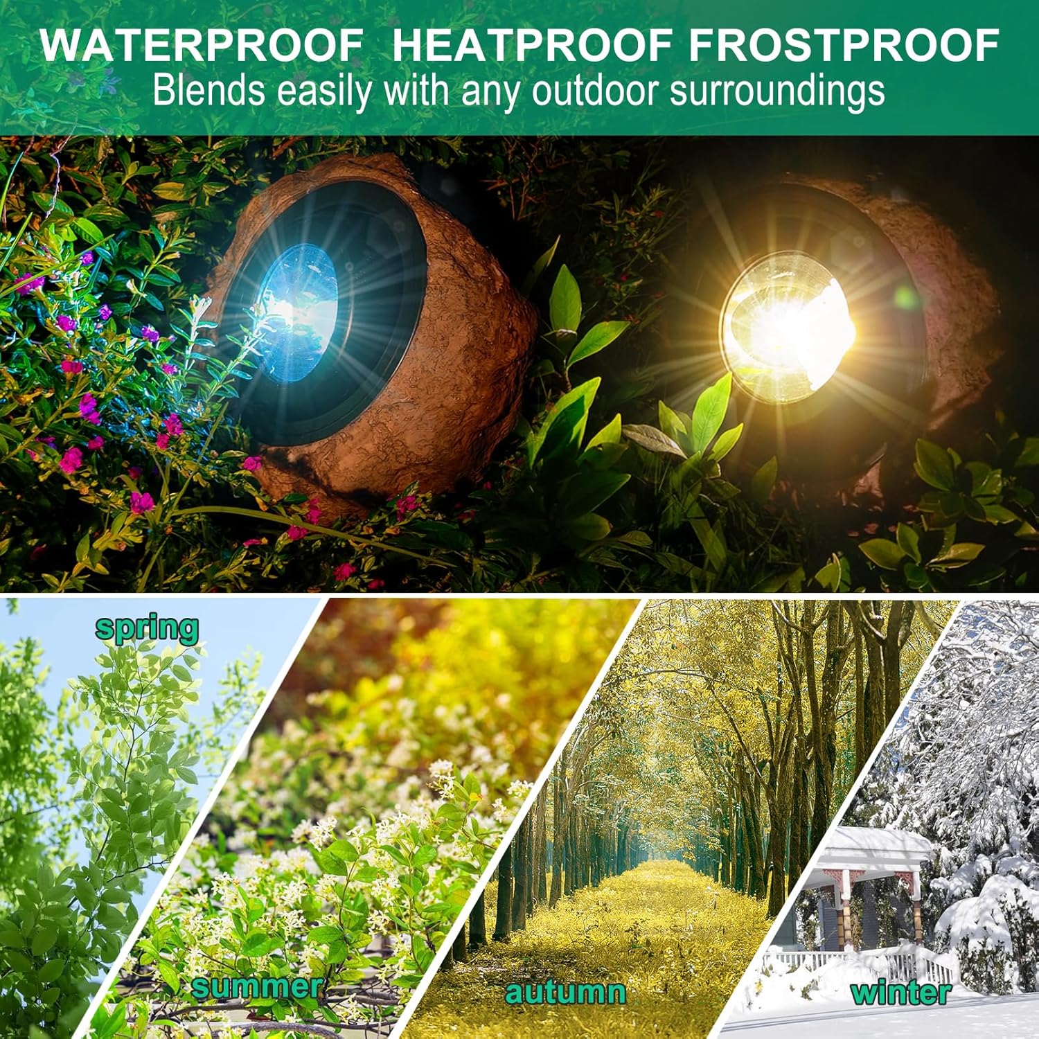 Solar Powered Rock Lights Outdoor- 4 Pack Super Bright Solar Spot Garden with 2 Lighting Modes, IP65 Waterproof Outdoor Decorative for Garden,Backyard, Roads, Yard, Patio Landscape,Sidewalks