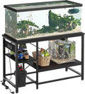 Bestier 55 Gallon Fish Tank Stand with Power Outlet, 49x13 Metal Aquarium Stand with Filter Storage, 6-Leg Long Reptile Tank Stand with 3-Tier Adjustable Storage Shelves, 700LBS Capacity, Black Oak