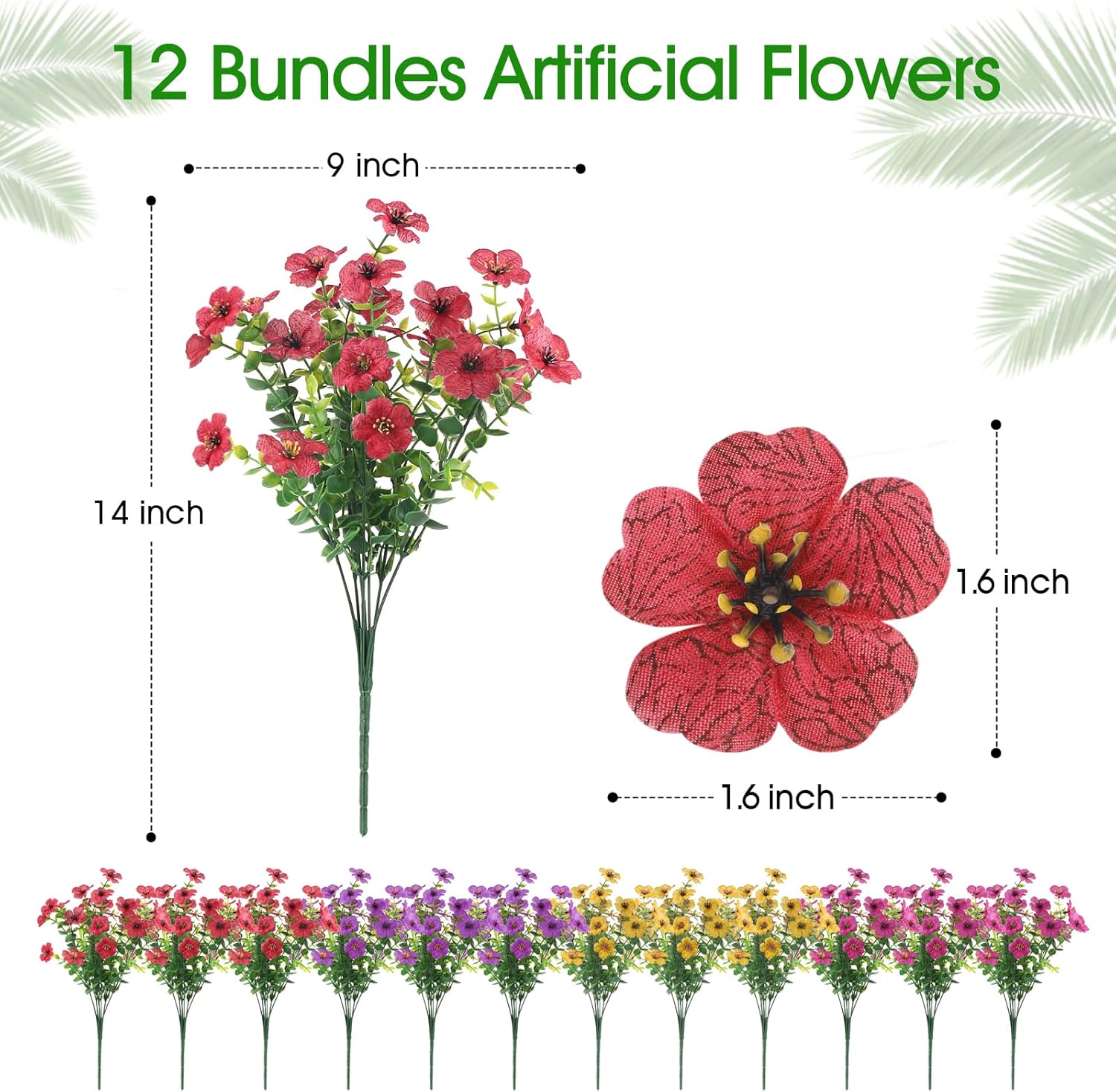 12 Bundles Artificial Faux Flowers, UV-Resistant Silk Fake Plants Spring Summer Decoration Indoor Outdoor Decor for Home, Porch, Balcony, Lawn, Yard - Spring, Summer, Fall, All Seasons (Mix)