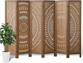 Wood Room Divider Wall and Folding Privacy Screen, 5.6 FT Tall Room Divider 6 Panel, Foldable Divider Panel, Environmentally Friendly Carved Privacy Divider for Home Bedroom Office (Brown)
