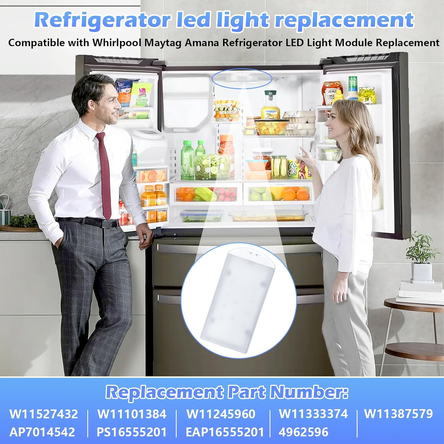 W11527432 Refrigerator LED Light Assy Module Replace W11387579 W11333374 W11042554 W11101384 W11245960 Fits for Whirlpool Maytag Amana Refrigerator LED Light Replacement WRF555SDFZ09 WRX735SDHZ02