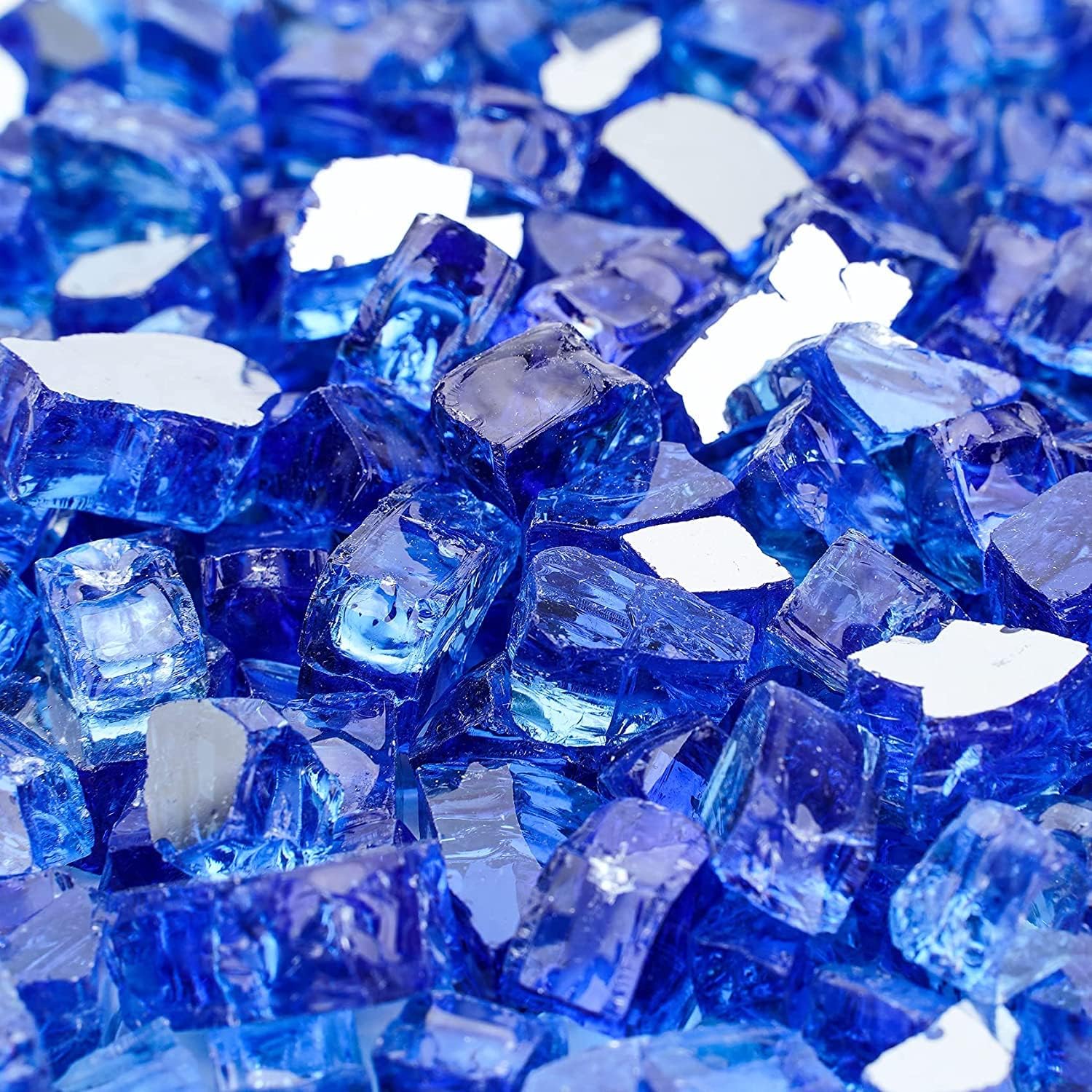 Onlyfire 10 pounds Fire Glass for Propane Fire Pit and Gas Fireplace, 1/4 Inch Reflective Firepit Glass Rocks for Fire Pit Table and Fire Bowl, Cobalt Blue