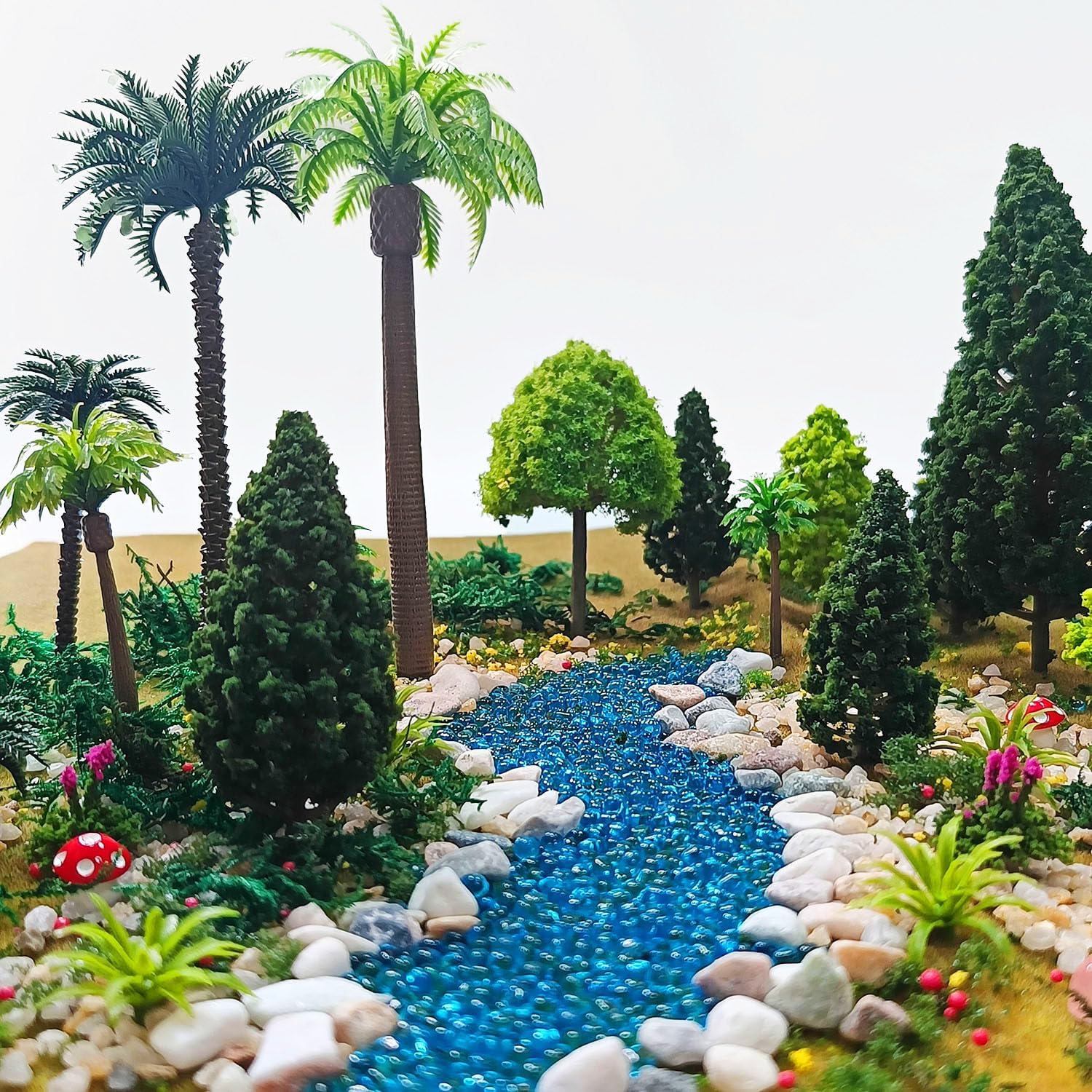 42Pcs Diorama Supplies Kit, Model Trees, Miniature Palm Trees, Architecture Tree, Decorative Sand, Stone, Grass, Moss Stick,Scenery Basing Material Kit for DIY Craft, Model Train Scenery