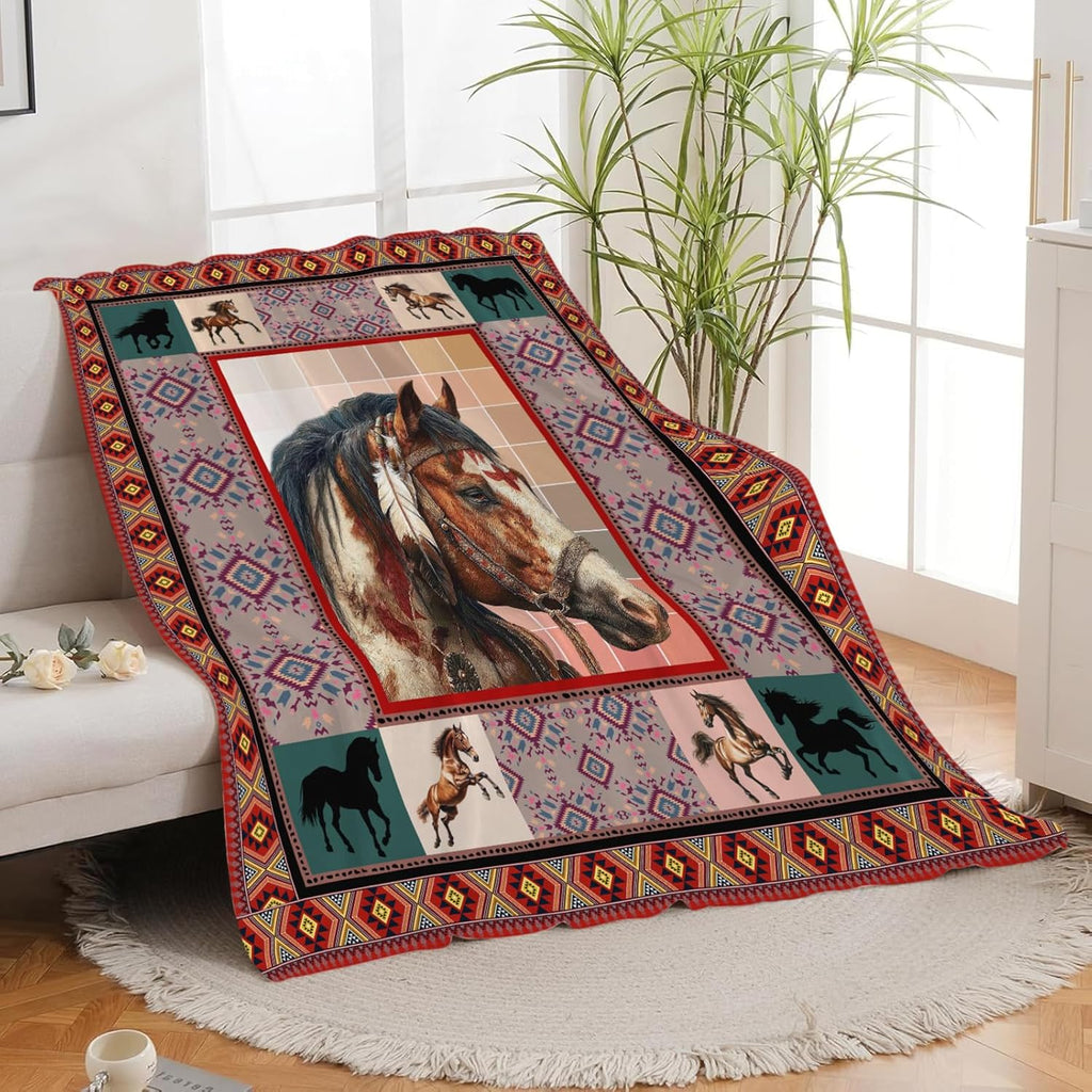 Horse Throw Blanket Horse Stuff Gifts for Kids Girls Boys Adults Women Men Soft Cozy Warm Plush Fluffy Fuzzy Fleece Blanket Decor 50''X60''
