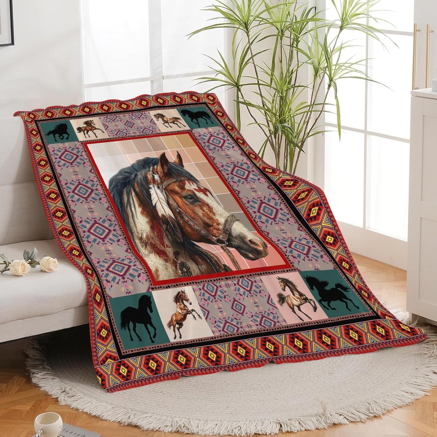 Horse Throw Blanket Horse Stuff Gifts for Kids Girls Boys Adults Women Men Soft Cozy Warm Plush Fluffy Fuzzy Fleece Blanket Decor 50''X60''