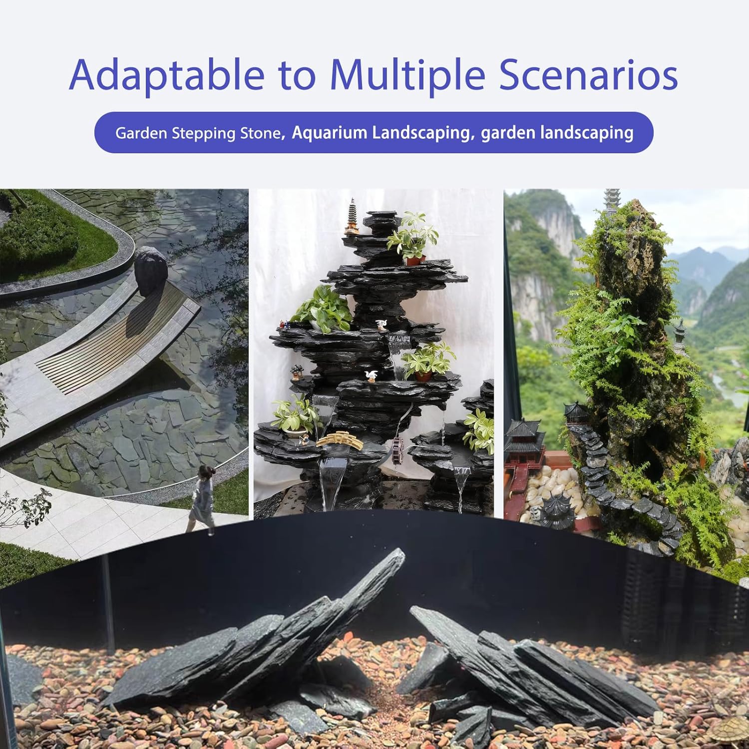 Fish Tank Rocks 20lb Natural Slate Rocks 2-8 Inches Black Stones for Tank Decoration Terrarium Reptile Aquascaping Amphibian Vivariums Paludarium Garden Landscaping