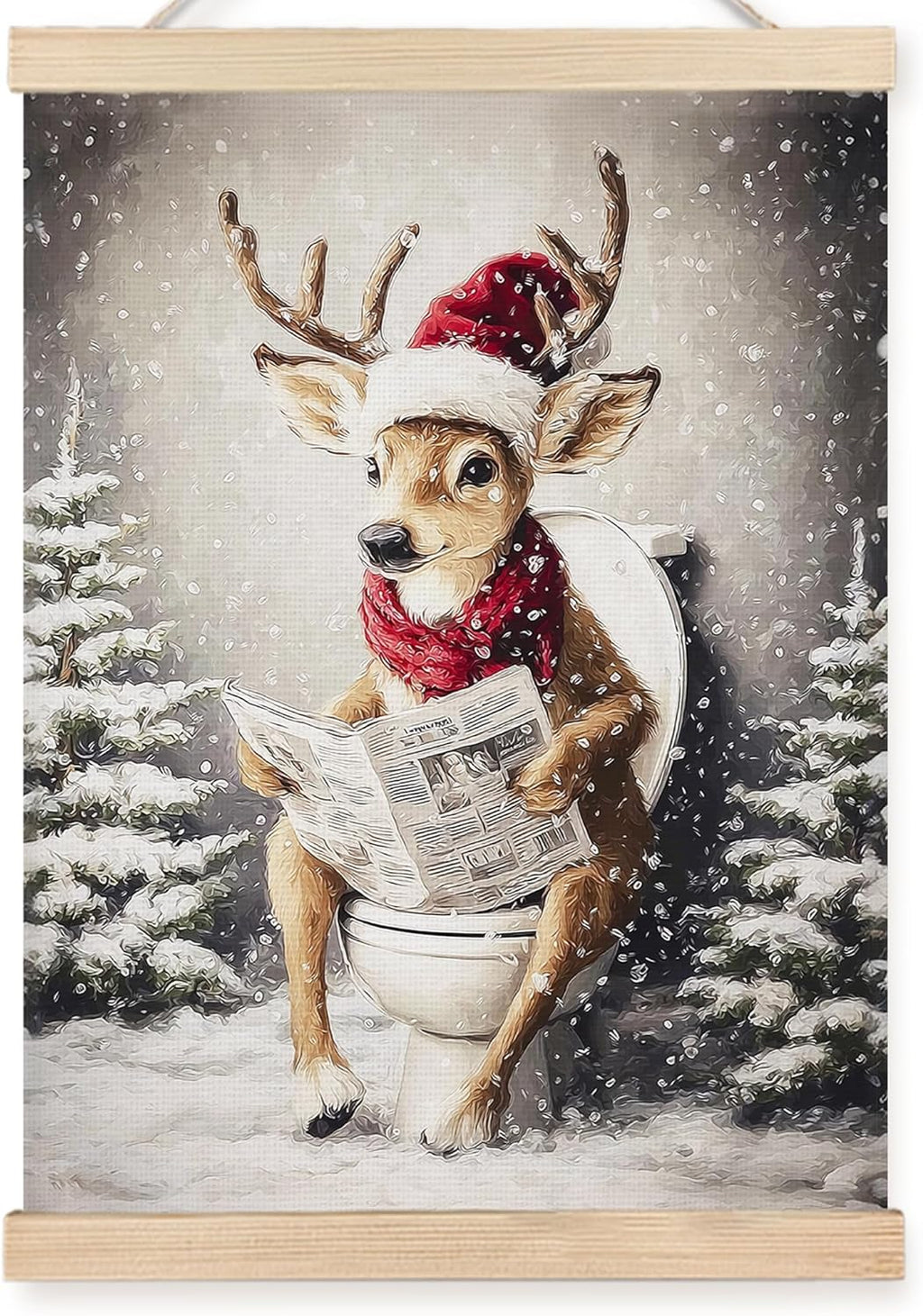 FDHSPAAM Funny Christmas Deer Bathroom Wall Art Decor, Christmas Bathroom Decor, Vintage Holiday Xmas Tree Rustic Winter Wall Art Posters for Washroom Restroom, 12x16 Inch