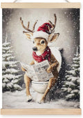 FDHSPAAM Funny Christmas Deer Bathroom Wall Art Decor, Christmas Bathroom Decor, Vintage Holiday Xmas Tree Rustic Winter Wall Art Posters for Washroom Restroom, 12x16 Inch