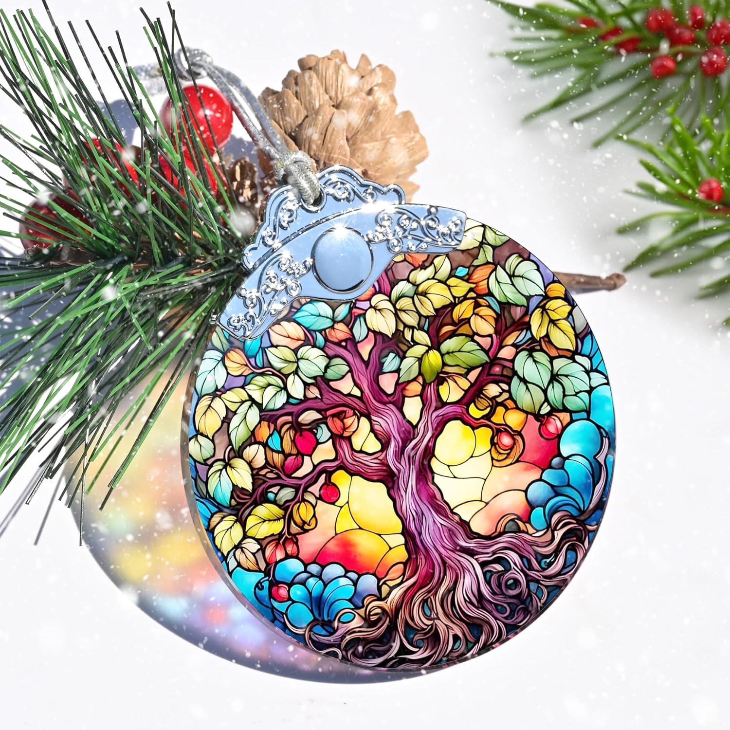 Tree of Life Christmas Ornament, Stained Glass Decor, Gifts & Holiday Ideas